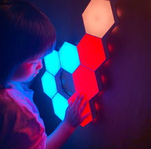 Load image into Gallery viewer, DIY Touch Sensor With Remote Hexagonal Light, 10 Pack Color Honeycomb Modular Quantum Light Hexagonal Wall LED Lamp