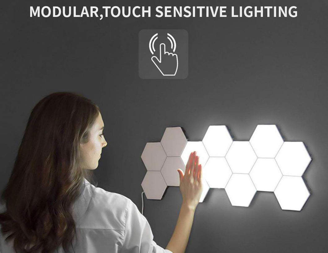 DIY Touch Sensor Hexagonal Light, 10 Pack Honeycomb Modular Quantum Light Hexagonal Wall LED Lamp